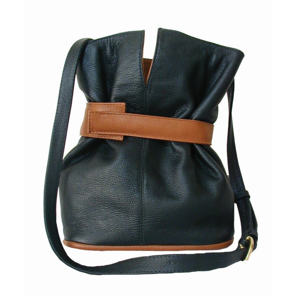 J.P. Ourse Madison Avenue Leather Bucket Bag Black Tan Shoulder Purse EUC